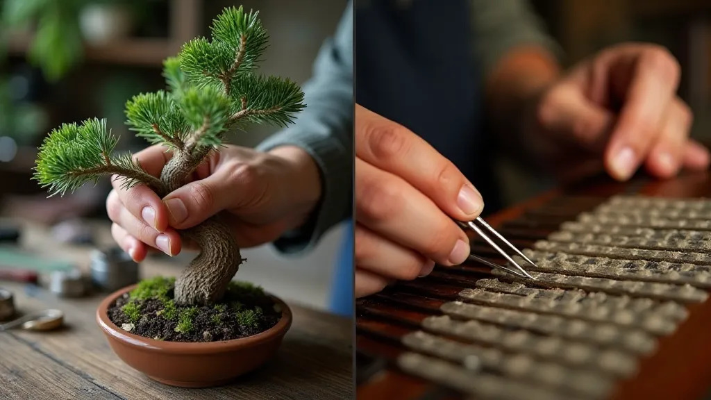 Comparing bonsai wiring and accordion restoration craftsmanship