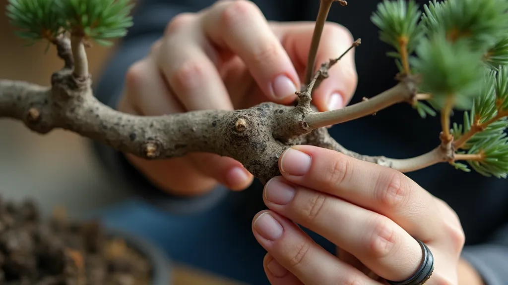 Bonsai artist wiring a juniper branch
