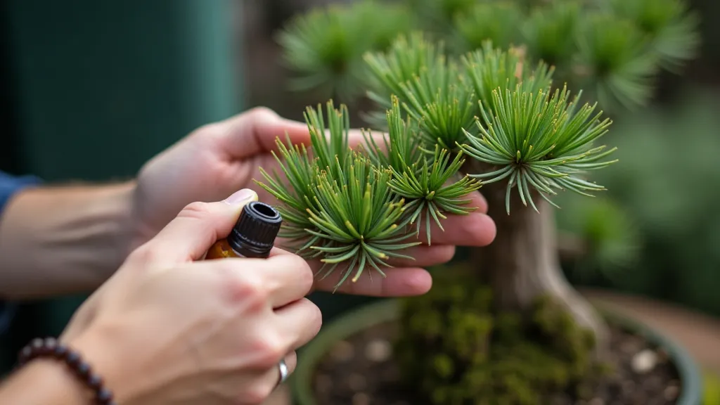 Applying horticultural oil to a juniper bonsai