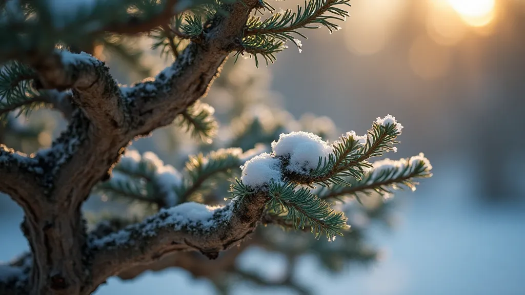Juniper bonsai covered in frost