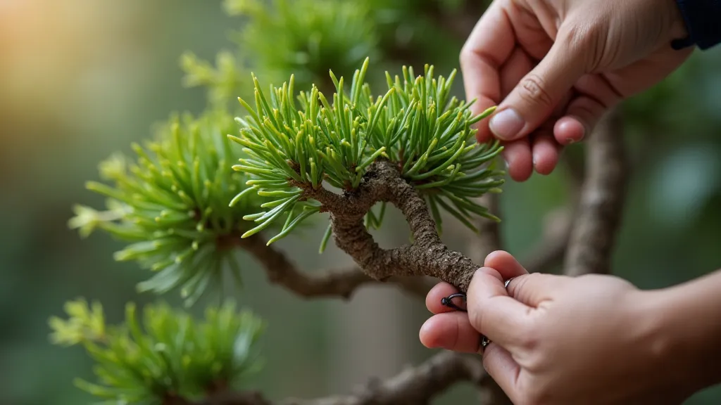 Hand wiring a juniper branch