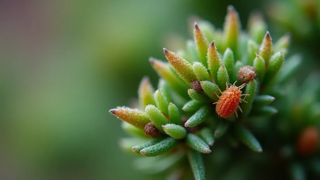 Red spider mites on juniper needles
