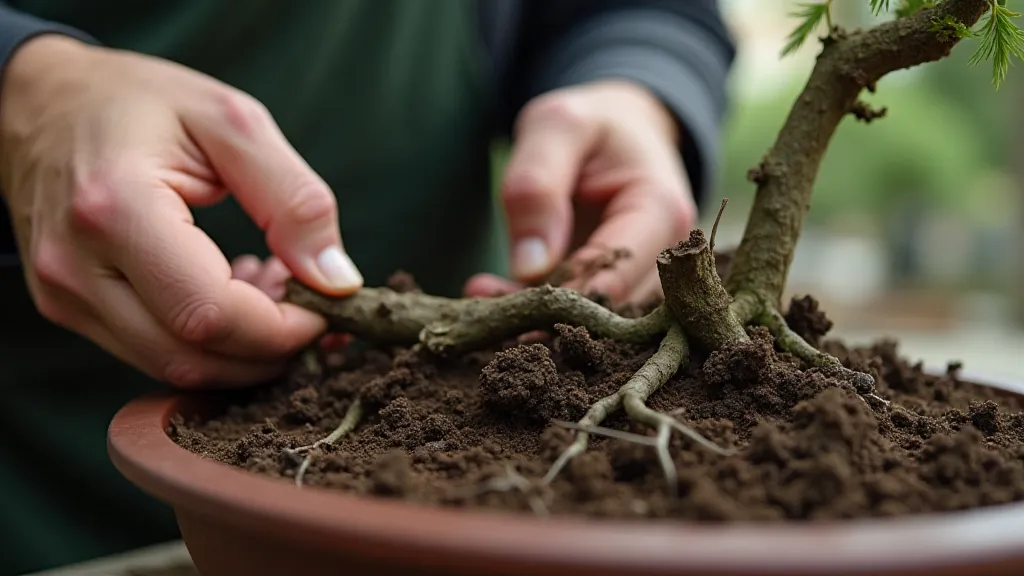 Bonsai master repotting a Juniper bonsai