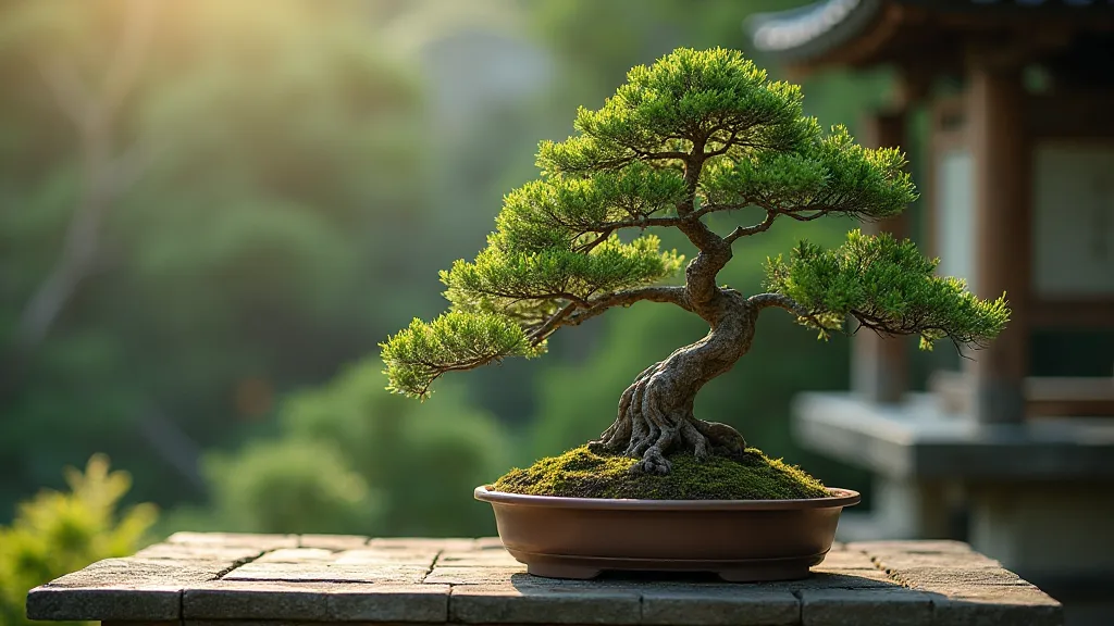 Stylized juniper bonsai in a Japanese garden