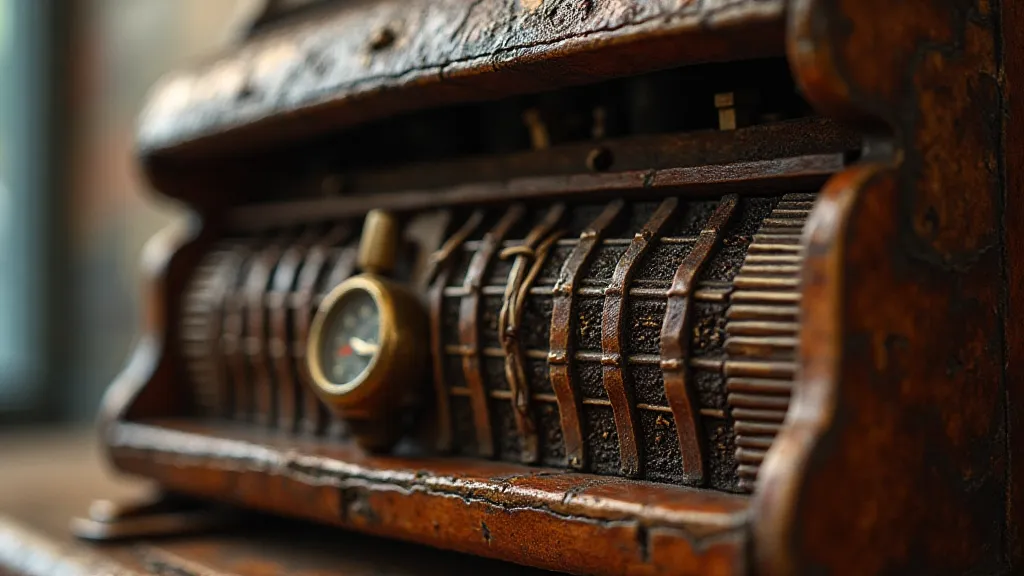 Close-up of a vintage accordion's interior